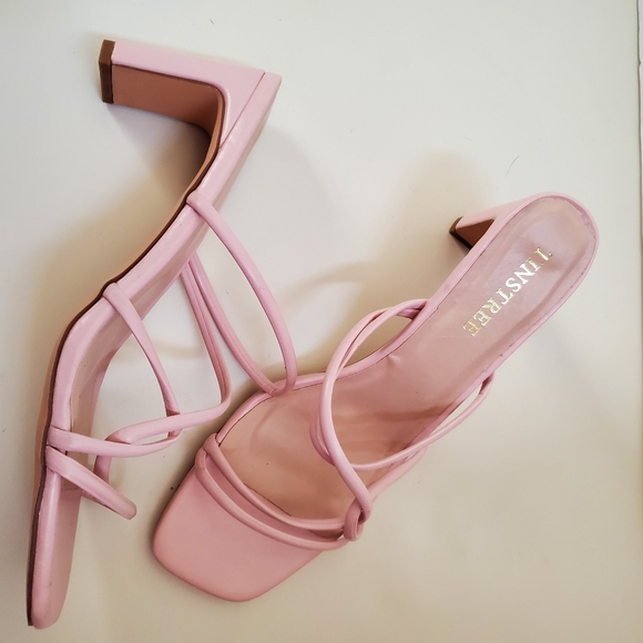 Tinstree skinny strap block heel square toe shoes - Picture 2 of 5